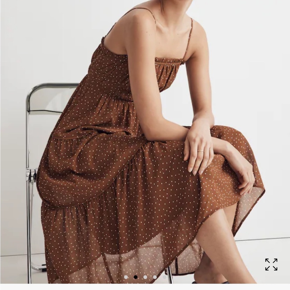 Madewell Sophia Cami Tiered Midi Dress in Dot Brown Polka Dot Sz 14 NEW - Picture 2 of 11